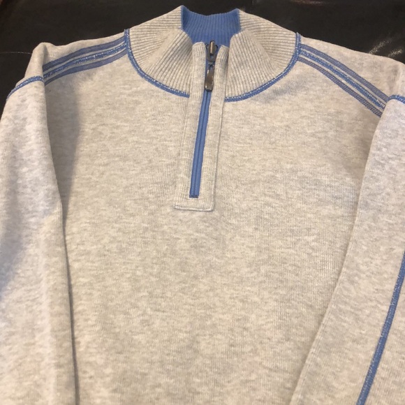 Tommy Bahama,L, beautiful light gray with blue detail pullover sweater - Picture 3 of 7